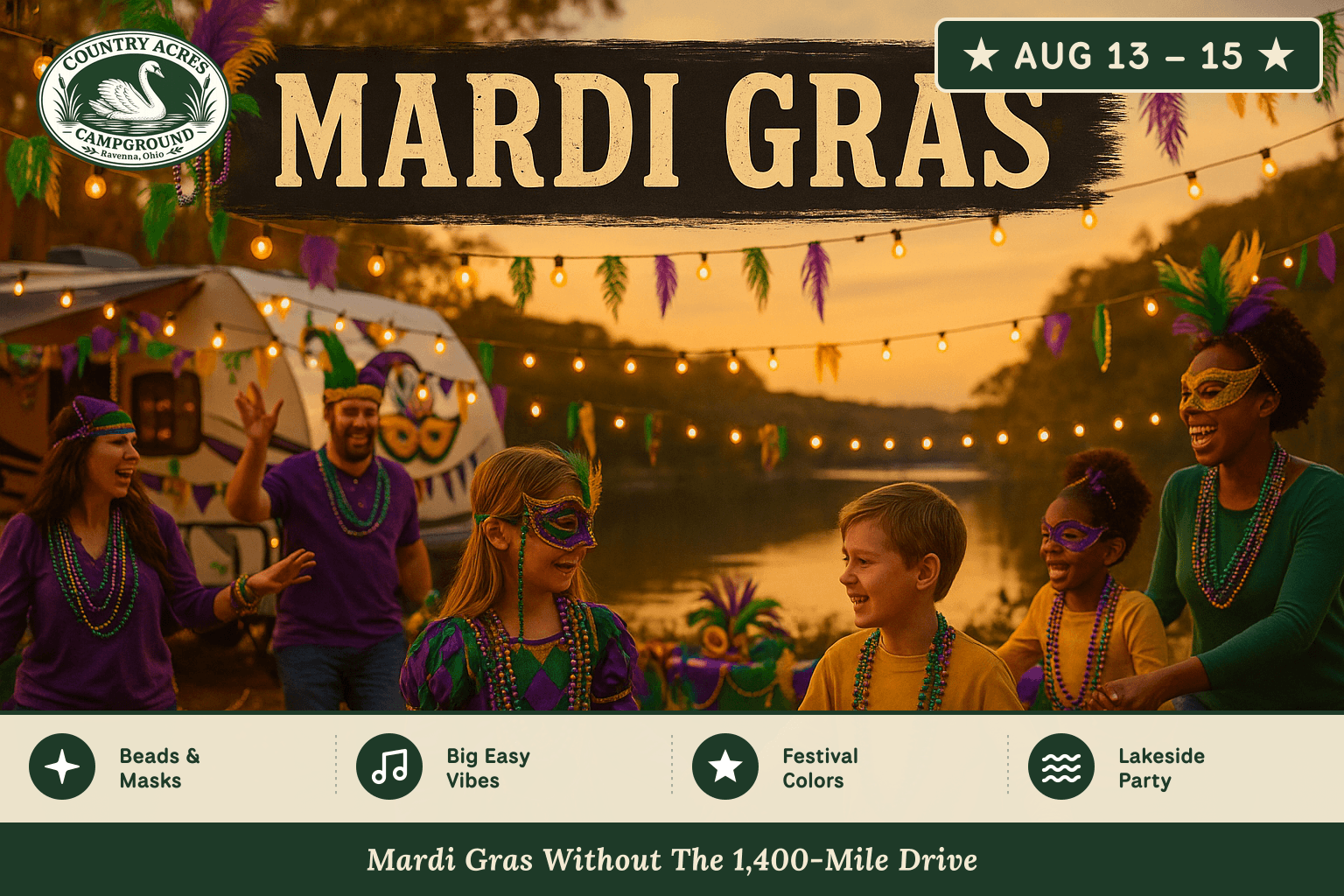 Mardi Gras — Aug 13 – 15, Country Acres Campground 2027
