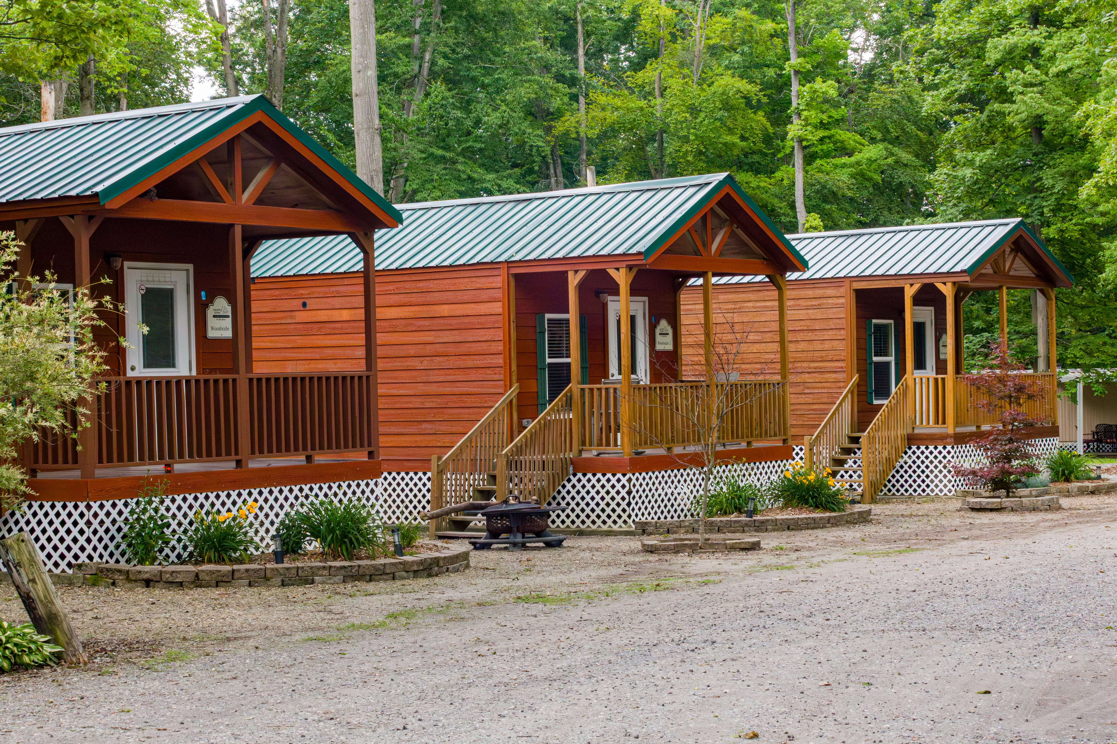 Three cabins in a row